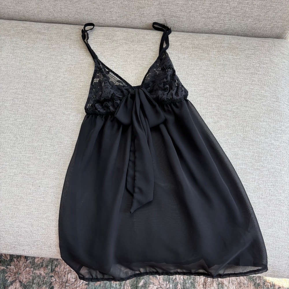 Bluebella Babydoll Top Small Black Sheer Lace Bow Romantic Coquette Lingerie